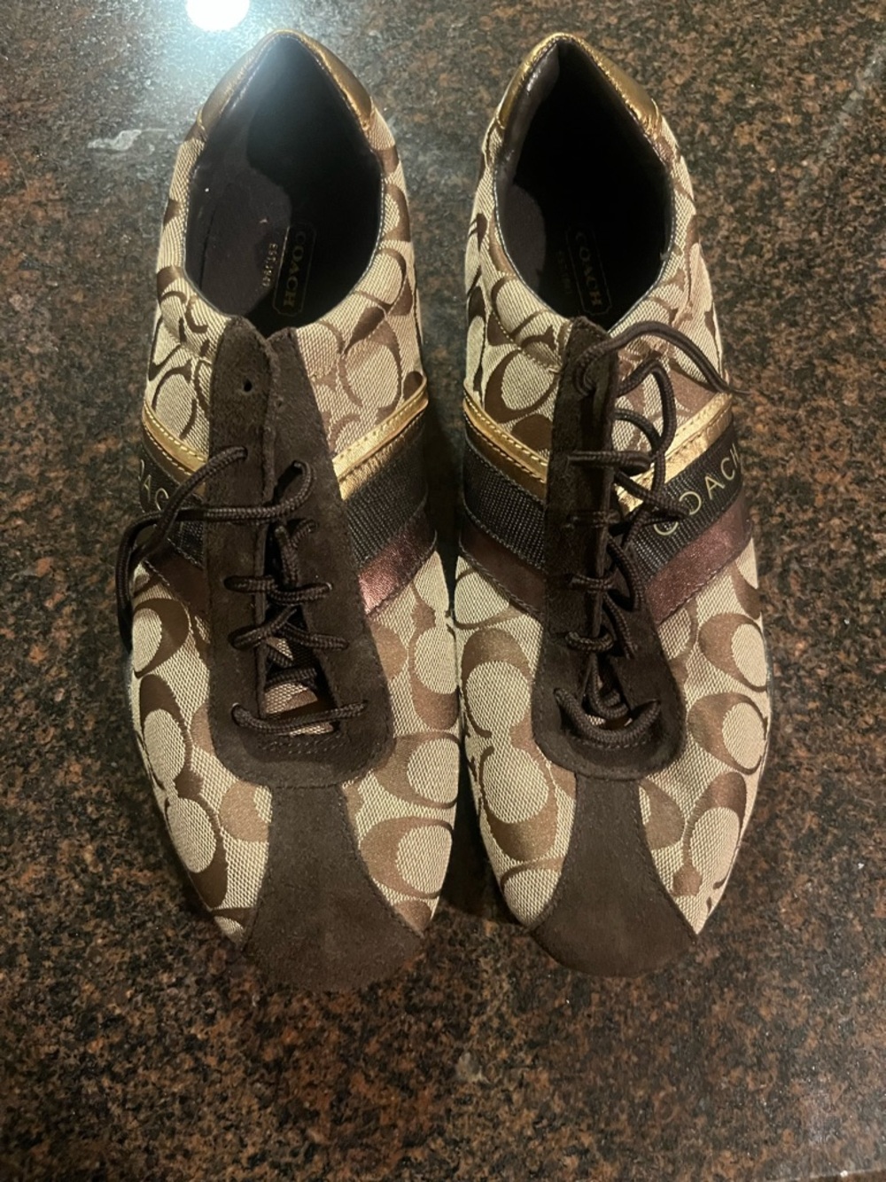 Coach Brown & Tan Signature Logo Lace-Up Sneakers